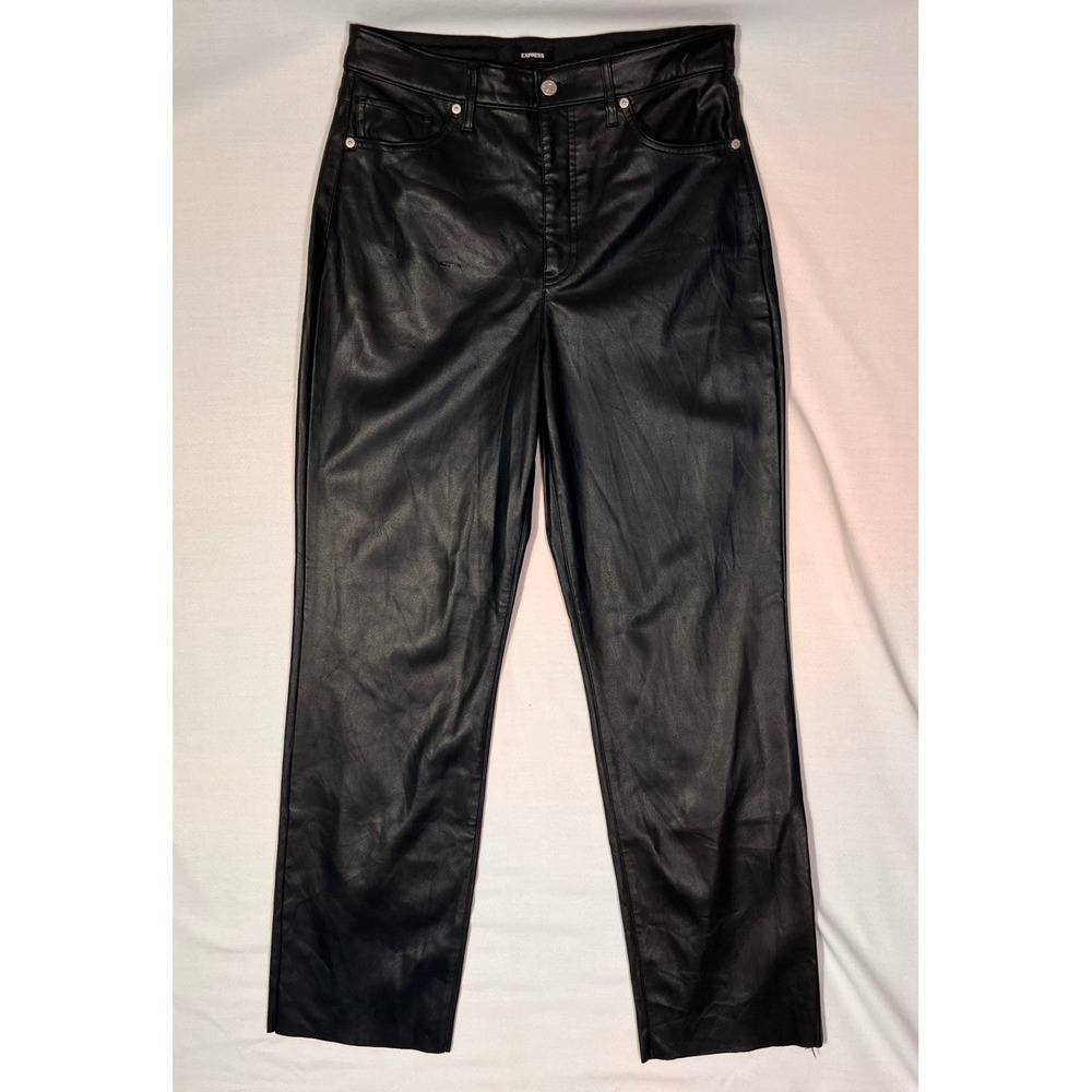 Express Modern Straight Super High Rise Faux Leather Pants Black 12R